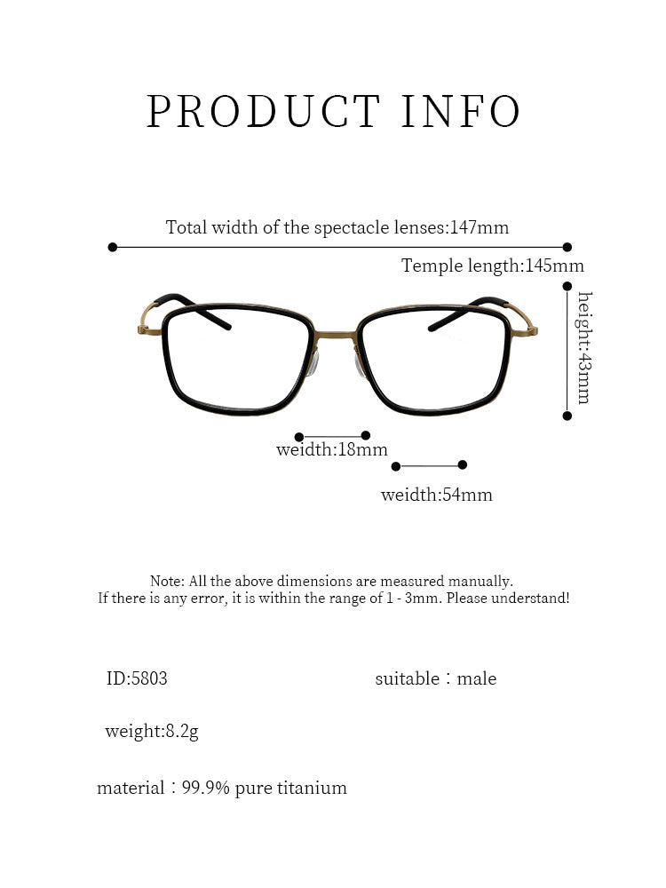 8.2g Ultra-Lightweight PURE Titanium Men's Eyeglass Frames - Slim & Comfortable Daily Use