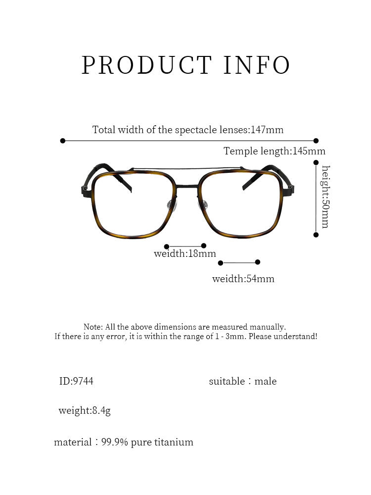 8.6g Ultra-Lightweight PURE Titanium Men's Eyeglass Frames - Slim & Comfortable Daily Use