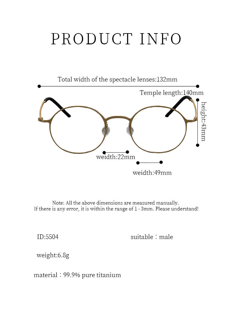 6.8g Ultra-Lightweight PURE Titanium Men's Eyeglass Frames - Slim & Comfortable Daily Use