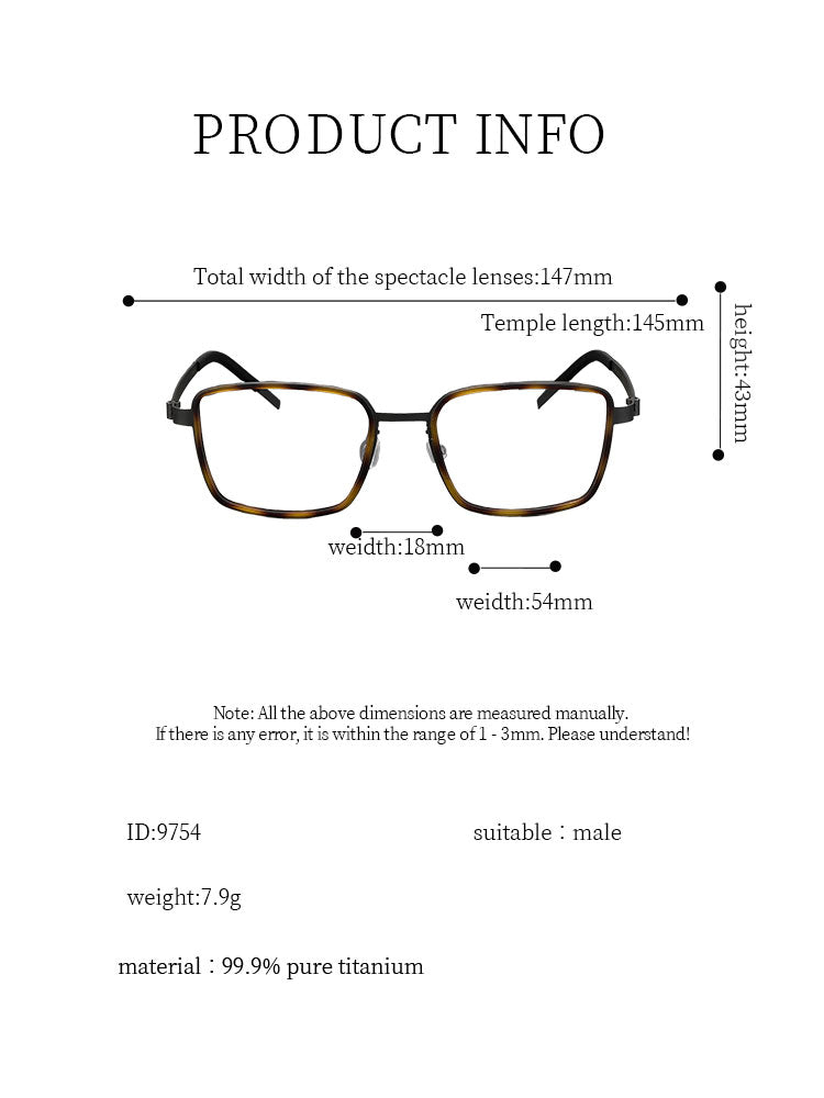 7.9g Ultra-Lightweight PURE Titanium Men's Eyeglass Frames - Slim, Sweat-Resistant & Fade-Proof for Business & Daily Comfort